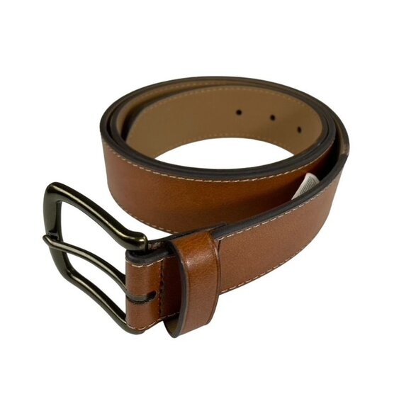 Mens Old Navy Brown Faux Leather Belt With Bronze Buckle Size L u - Picture 2 of 6